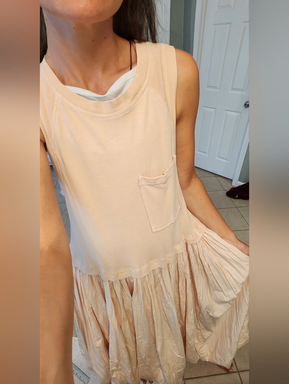 Free People Calla Lily Pink Cream Midi Bubble-Hem Dress Size M 100% Cotton - Picture 8 of 15